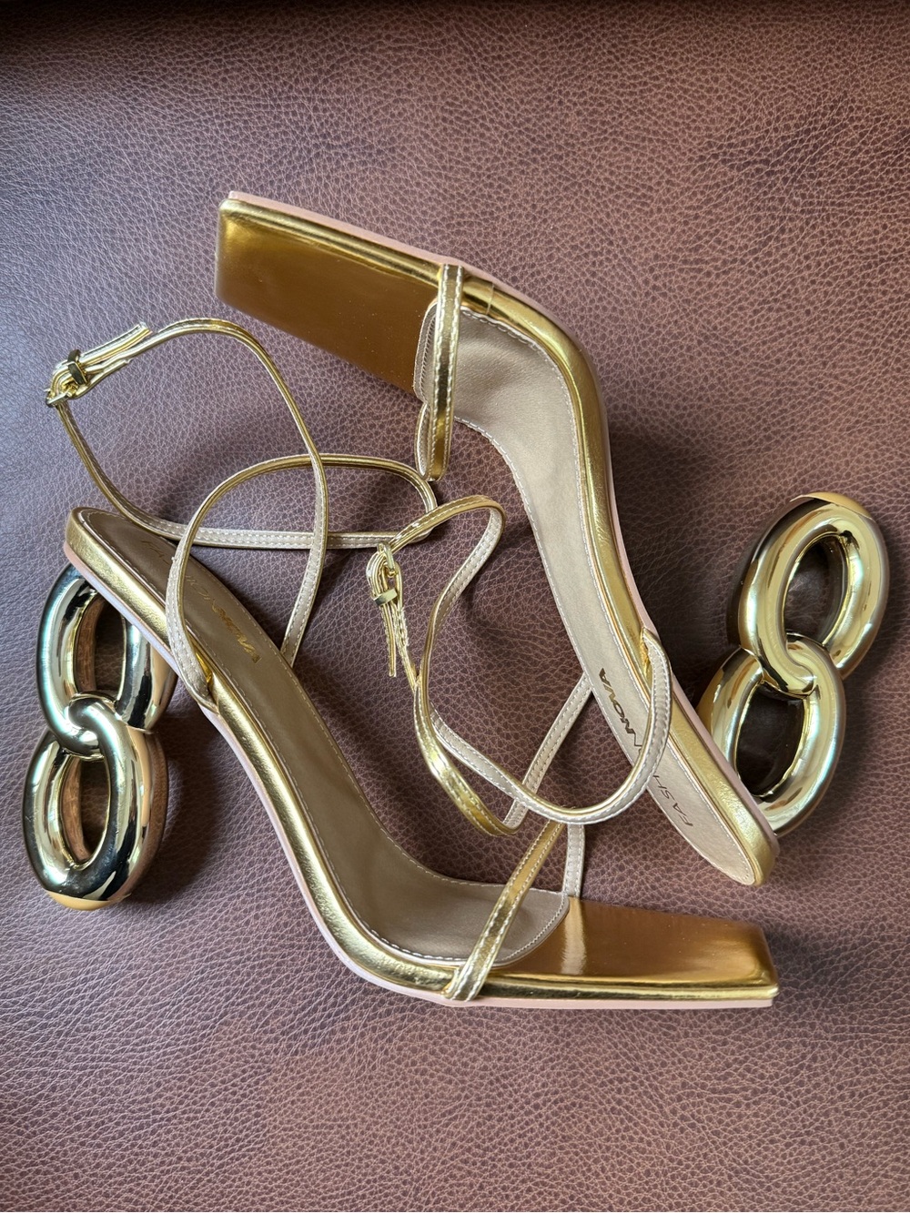Fashion Nova- Gold Chain Link Heel Strappy Sandals
